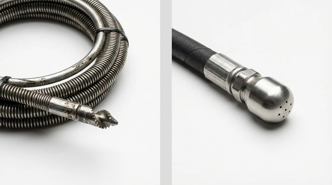 Drain snake cable and hydro jetting nozzle used for drain cleaning in Yountville, CA