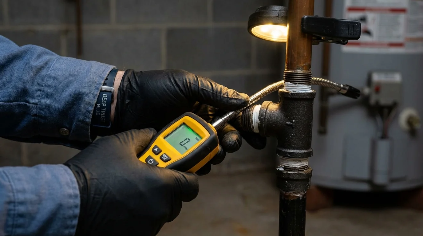 Gas leak detection with electronic sniffer by Johns Plumbing LLC in Yountville