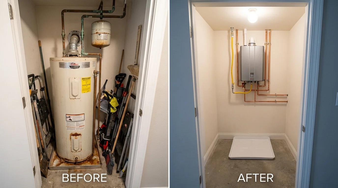 Tank water heater versus wall-mounted tankless unit comparison for Yountville, CA homeowners