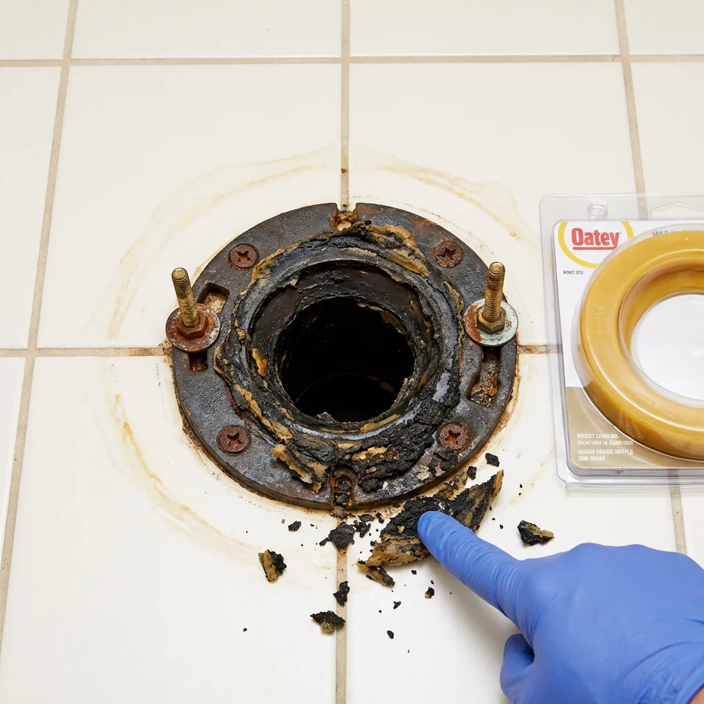 Failed wax ring showing water seepage at the base of a toilet in a Yountville, CA home