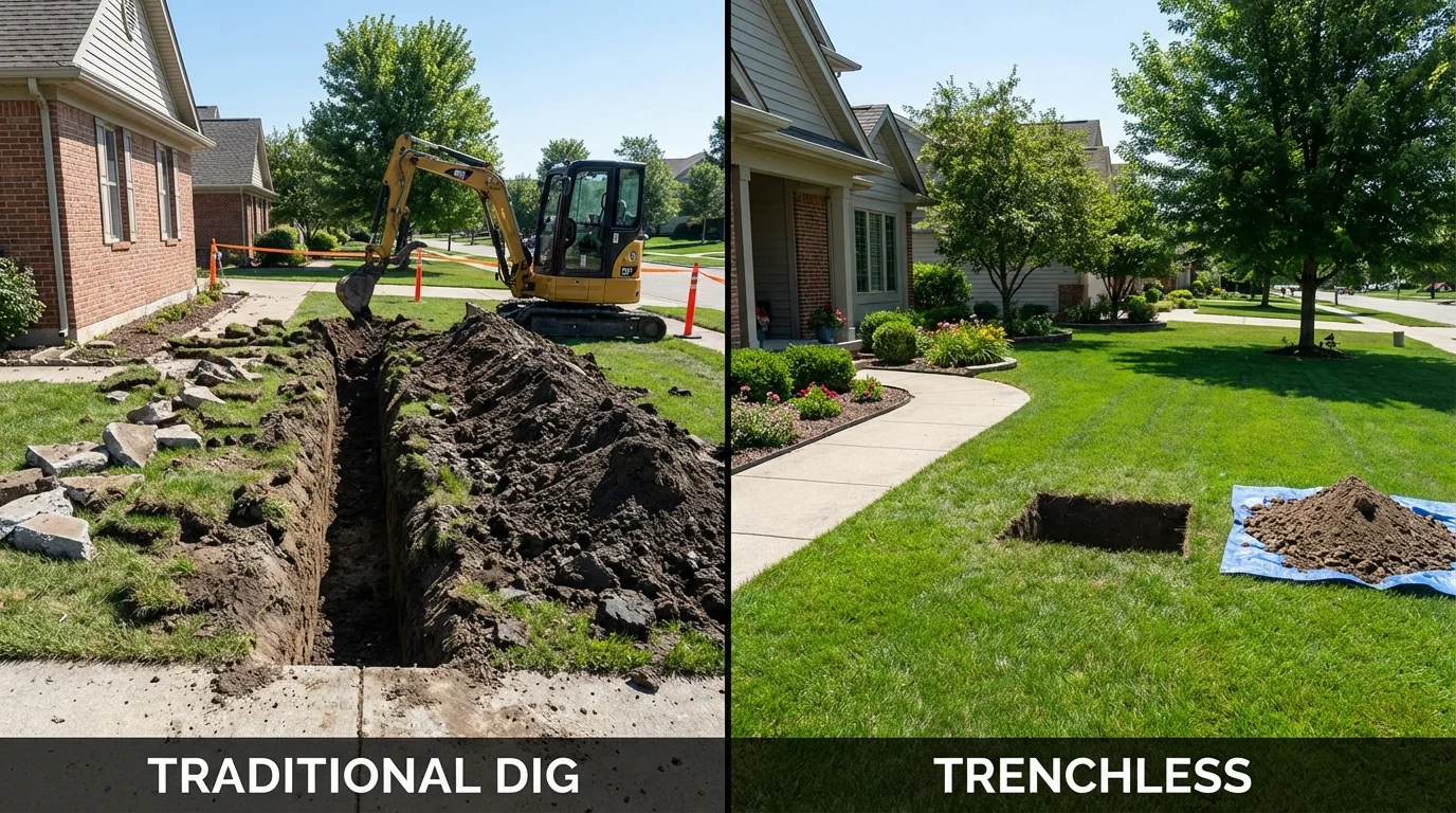Trenchless sewer repair with minimal yard damage versus traditional excavation in Yountville, CA